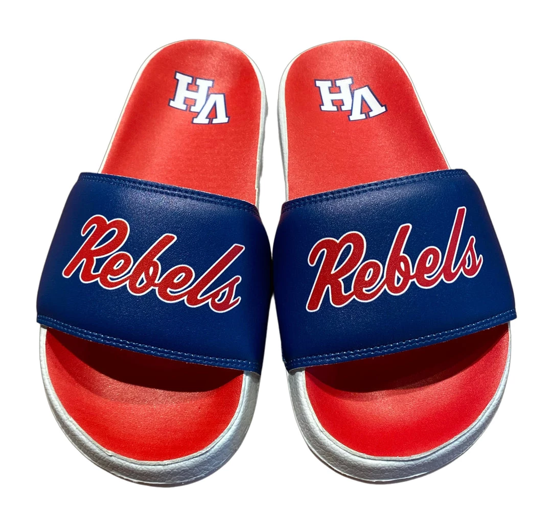 UBIX Vestavia Slides W/ Red Rebels Script And White VH 1 UBIX Vestavia Slides W/ Red Rebels Script And White VH