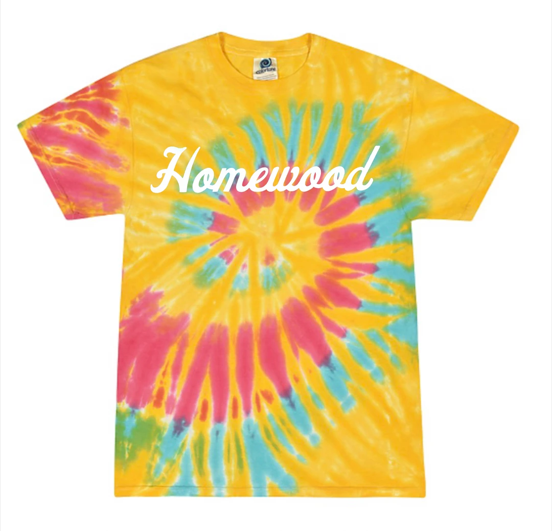 Colortone Tie-Dye T-Shirt W/ White Homewood Script 1 Colortone Tie-Dye T-Shirt W/ White Homewood Script