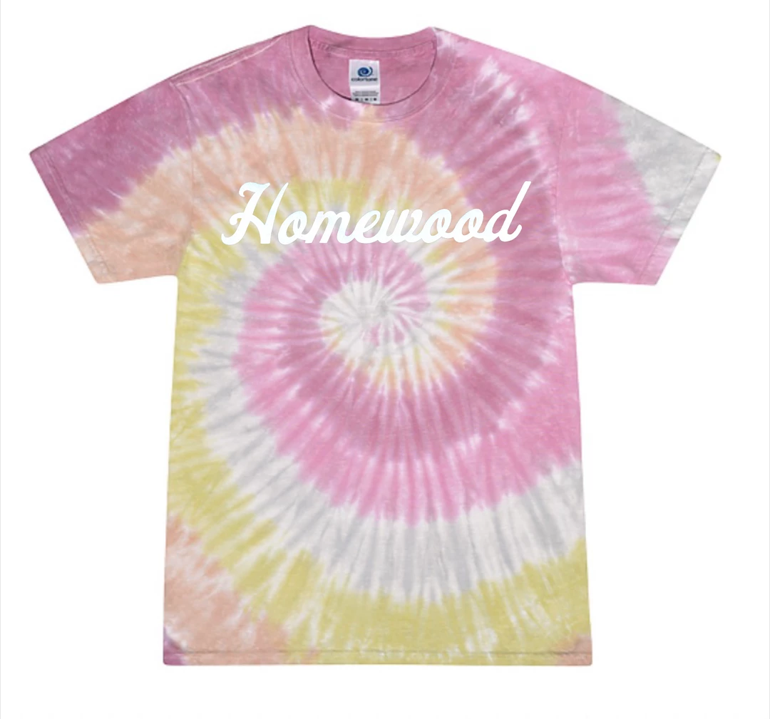 Colortone Tie-Dye T-Shirt W/ White Homewood Script 2 Colortone Tie-Dye T-Shirt W/ White Homewood Script