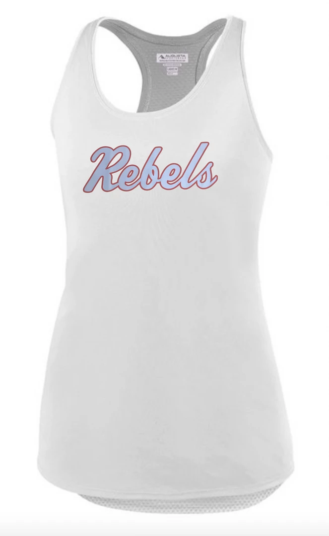 Vestavia Augusta Performance Tank Top W/ Powder Blue Rebels Script 1 Vestavia Augusta Performance Tank Top W/ Powder Blue Rebels Script