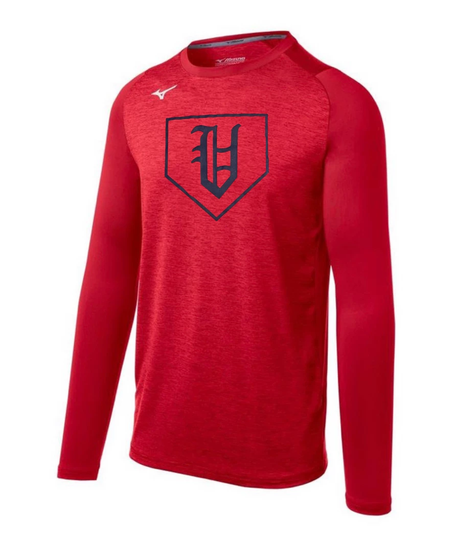 Vestavia Mizuno Long Sleeve Performance Shirt W/ Navy Old English V 1 Vestavia Mizuno Long Sleeve Performance Shirt W/ Navy Old English V