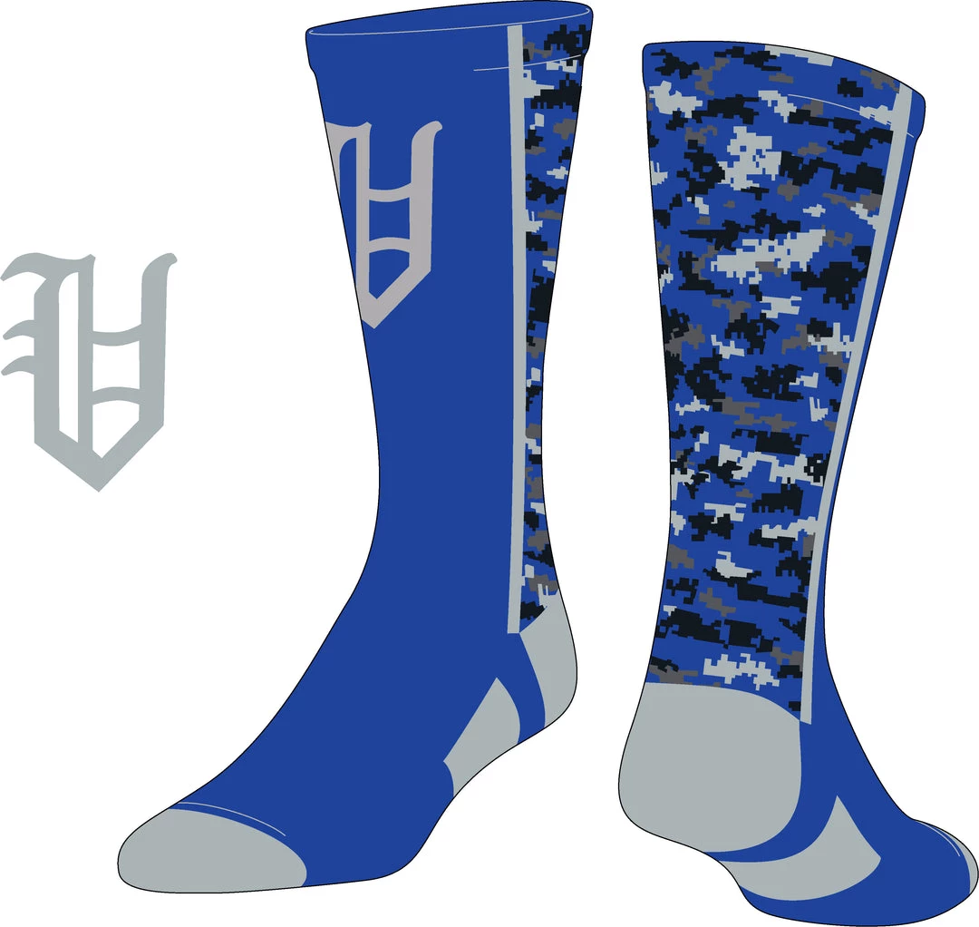TCK Vestavia Grey/Black/Blue Camo Socks W/ Grey Old English V 1 TCK Vestavia Grey/Black/Blue Camo Socks W/ Grey Old English V