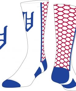 TCK Vestavia White/Blue/Red Honeycomb Socks W/ Blue Old English V