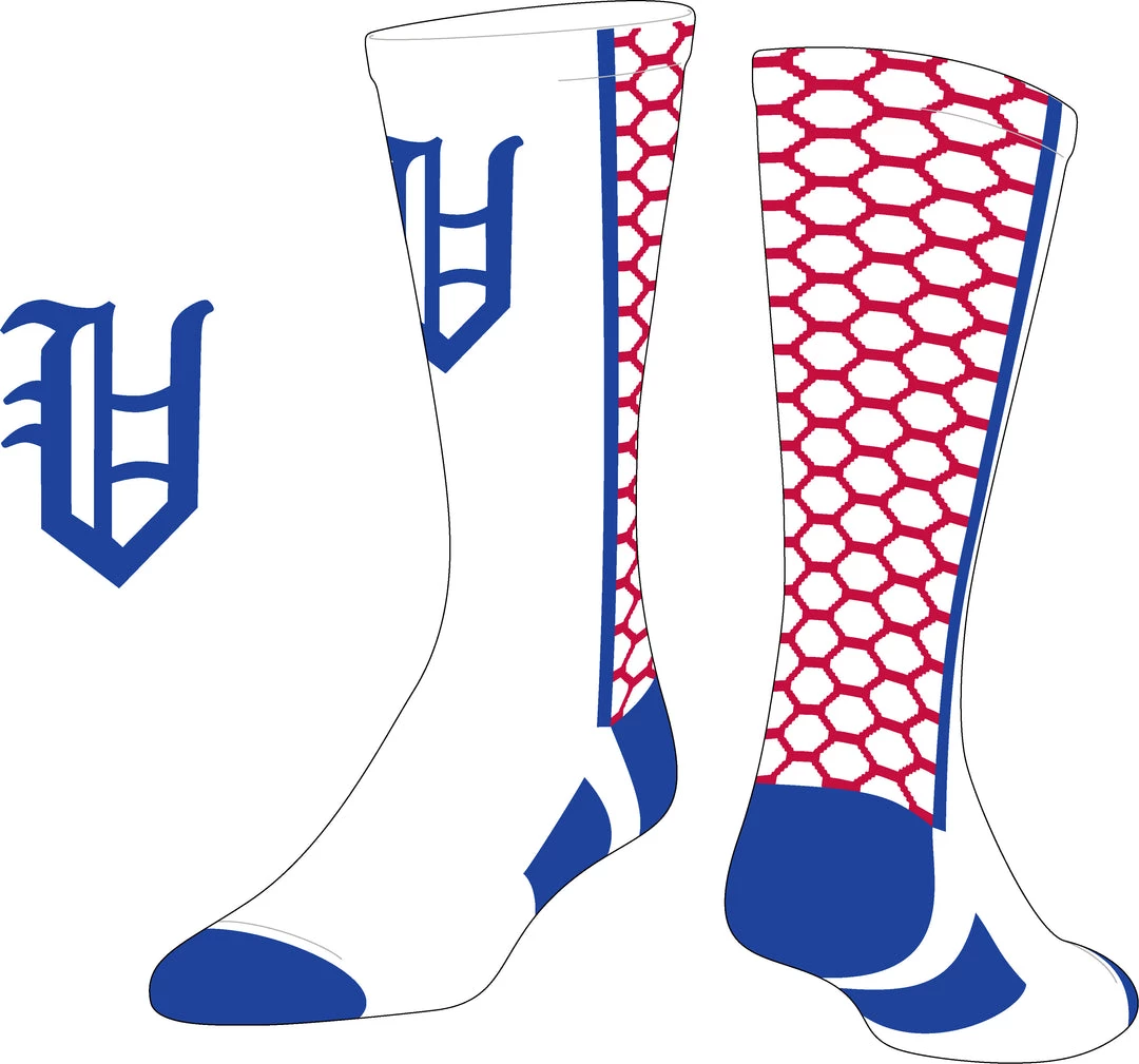 TCK Vestavia White/Blue/Red Honeycomb Socks W/ Blue Old English V 1 TCK Vestavia White/Blue/Red Honeycomb Socks W/ Blue Old English V