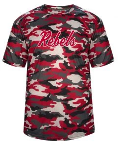 Badger Camo Performance Shirt W/ Red Rebels Script