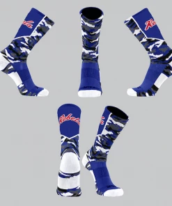 TCK Blue/White/Grey Camo Socks W/ Red Rebels Script