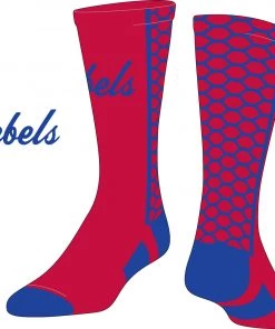 TCK Red/Blue Honeycomb Socks W/ Blue Rebels Script Vestavia