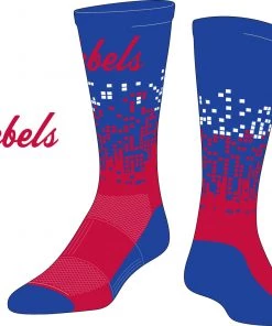 TCK Red/White/Blue Dots Socks W/ Red Rebels Script Vestavia