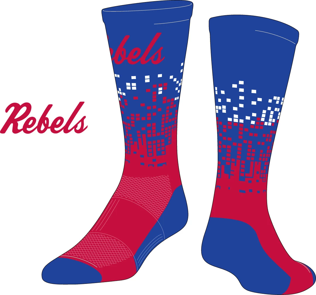 TCK Red/White/Blue Dots Socks W/ Red Rebels Script Vestavia 1 TCK Red/White/Blue Dots Socks W/ Red Rebels Script Vestavia