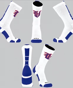 TCK White/Blue Block Socks W/ Blue Old English V