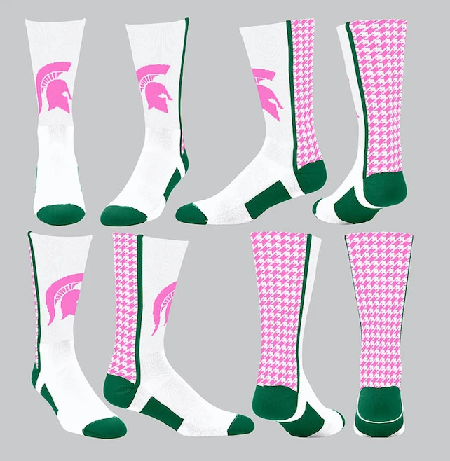 TCK White/Pink Houndstooth W/ Pink Spartan Helmet 1 TCK White/Pink Houndstooth W/ Pink Spartan Helmet