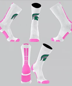 TCK Mtn. Brook White/Pink Block Socks W/ Green Spartan Helmet