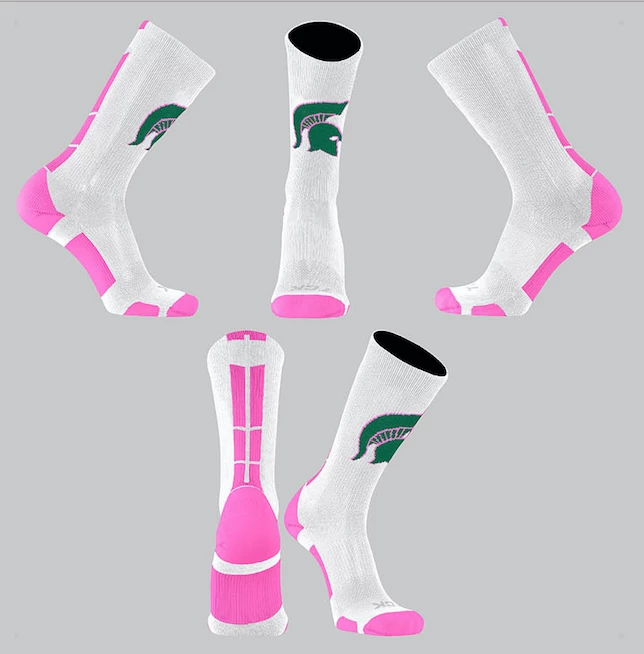 TCK Mtn. Brook White/Pink Block Socks W/ Green Spartan Helmet 1 TCK Mtn. Brook White/Pink Block Socks W/ Green Spartan Helmet
