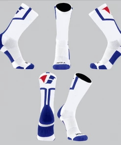 TCK Vestavia White/Royal Blue Line Socks W/ Red/Blue V