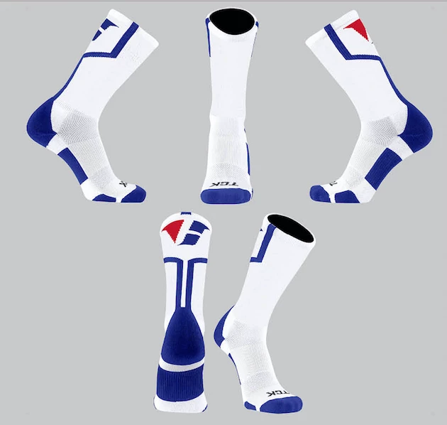 TCK Vestavia White/Royal Blue Line Socks W/ Red/Blue V 1 TCK Vestavia White/Royal Blue Line Socks W/ Red/Blue V