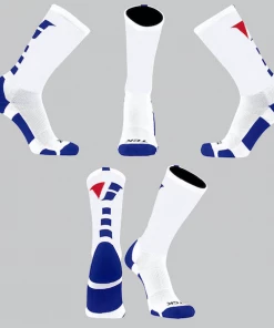 TCK White/Royal Blue Block Socks W/ Red/Blue V