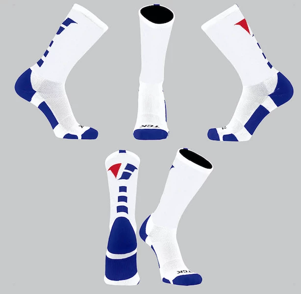 TCK White/Royal Blue Block Socks W/ Red/Blue V 1 TCK White/Royal Blue Block Socks W/ Red/Blue V