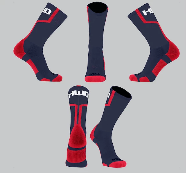 TCK Navy/Red Line Socks W/ White HWD 1 TCK Navy/Red Line Socks W/ White HWD