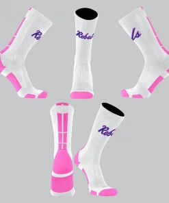 TCK Vestavia White/Pink Block Socks W/ Blue Rebels Script