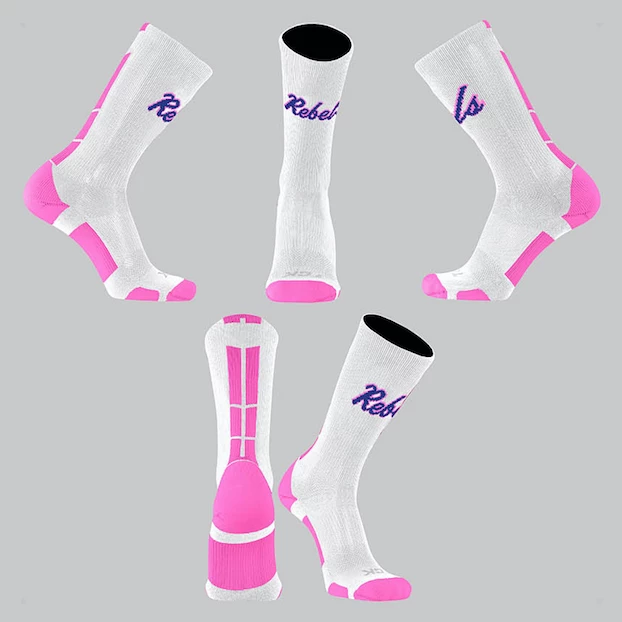 TCK Vestavia White/Pink Block Socks W/ Blue Rebels Script 1 TCK Vestavia White/Pink Block Socks W/ Blue Rebels Script