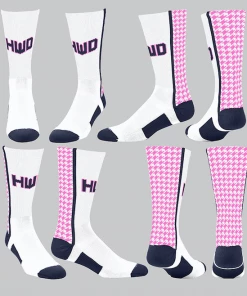 TCK White/Pink Houndstooth Socks W/ Navy HWD Homewood