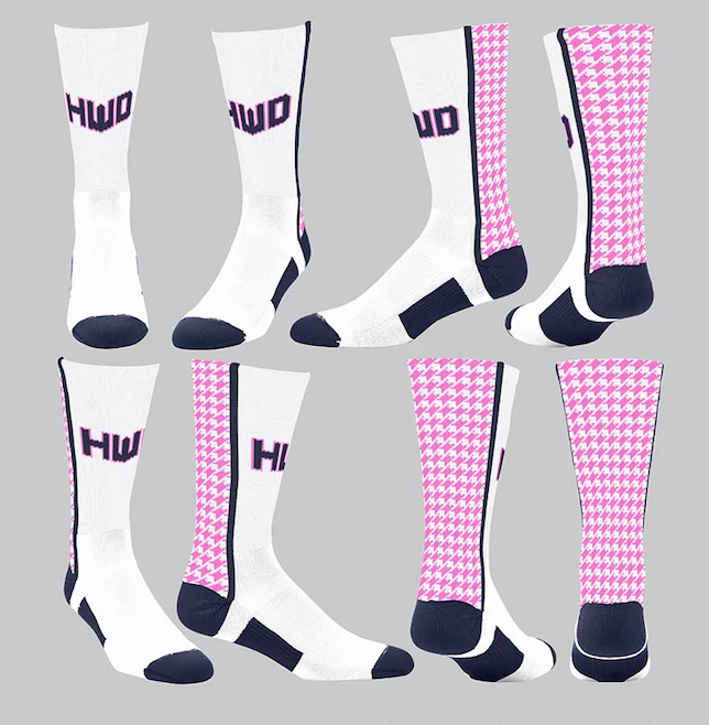 TCK White/Pink Houndstooth Socks W/ Navy HWD Homewood 1 TCK White/Pink Houndstooth Socks W/ Navy HWD Homewood