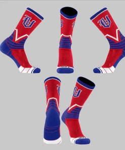 TCK Vestavia Red/Royal Blue White V Socks W/ Blue Old English V