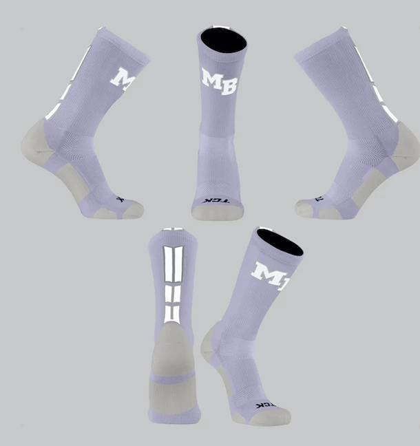 TCK Mtn. Brook Lavender/Grey/White Block Socks W/ White MB 1 TCK Mtn. Brook Lavender/Grey/White Block Socks W/ White MB